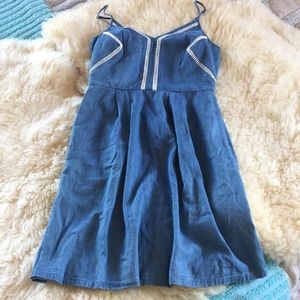 Boho Denim chevron embroidery Summer Dress